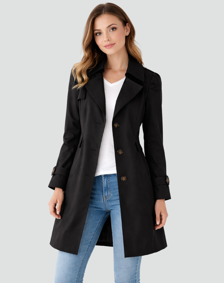 Wynonna | Refined Mid-Length Trench Coat with Lapel Collar and Button Detail