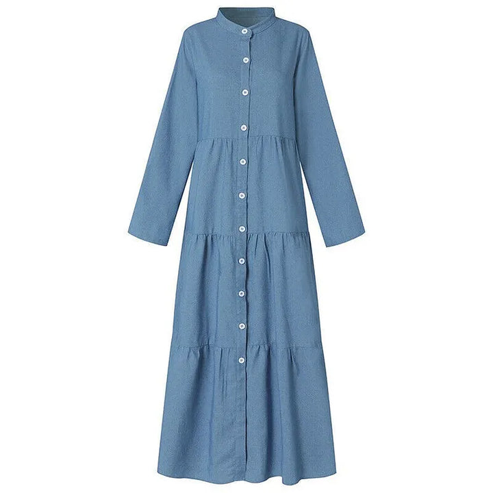 Long Sleeve Single-Breasted Denim Maxi Dress