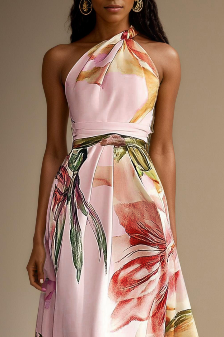 Floral Satin One-Shoulder Wedding Guest Maxi Dress
