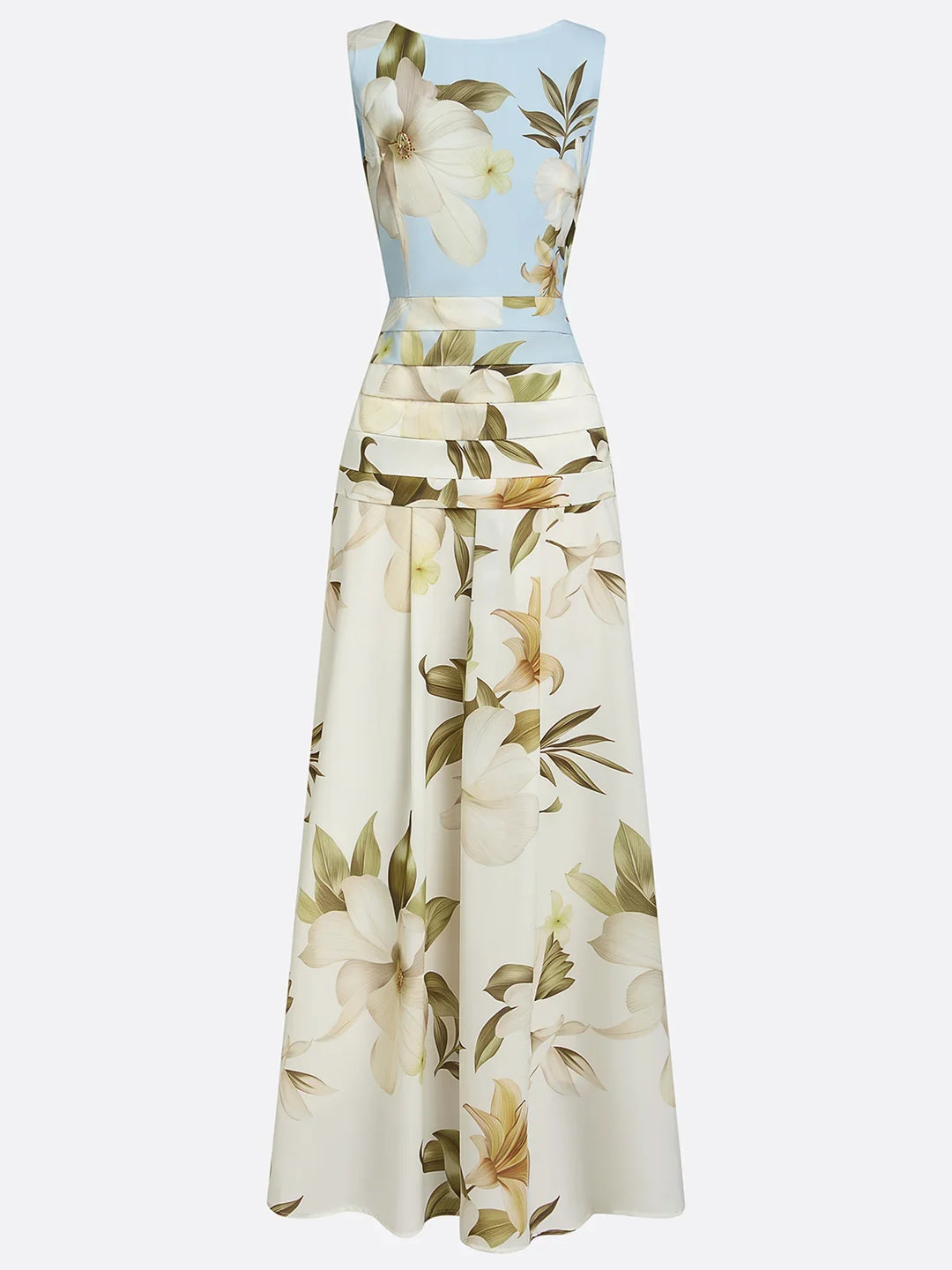 Floral Boat Neck Sleeveless Wedding Guest Maxi Dress