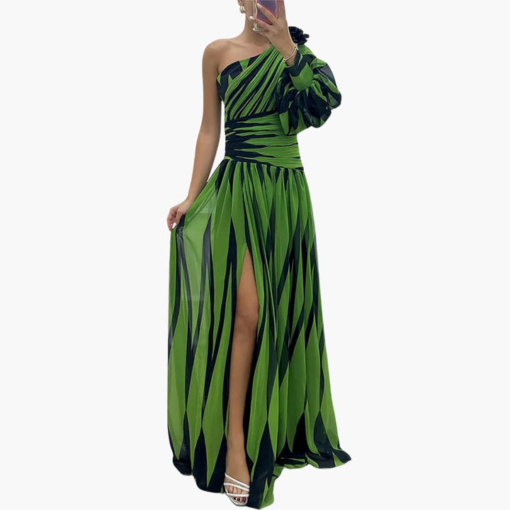 One-Shoulder Side Split Wedding Guest Maxi Dress