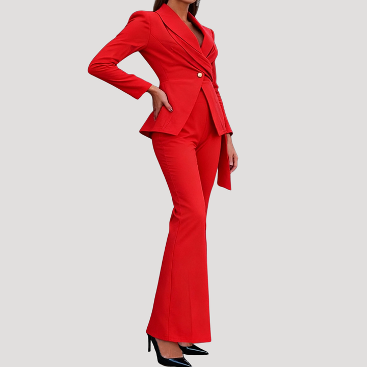 Women’s Elegant Tailored Wrap Trouser Two Piece Red Suit
