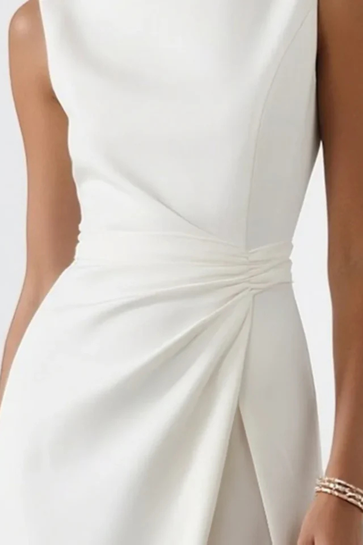 Boat Neck Draped Waist Wedding Guest Maxi Dress