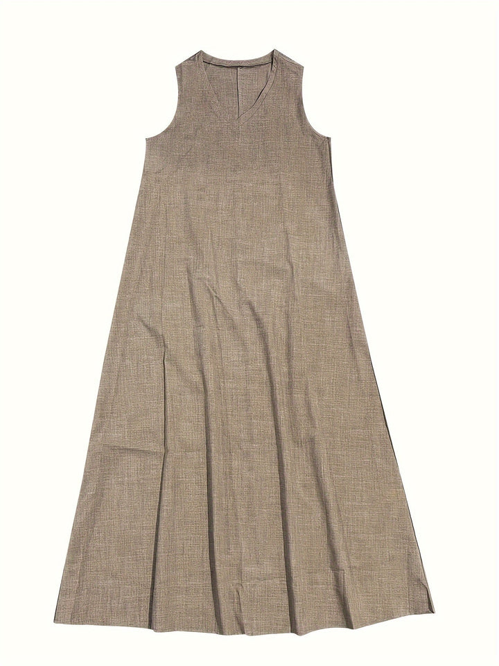 V-Neck Sleeveless Drapey A-Line Casual Maxi Dress