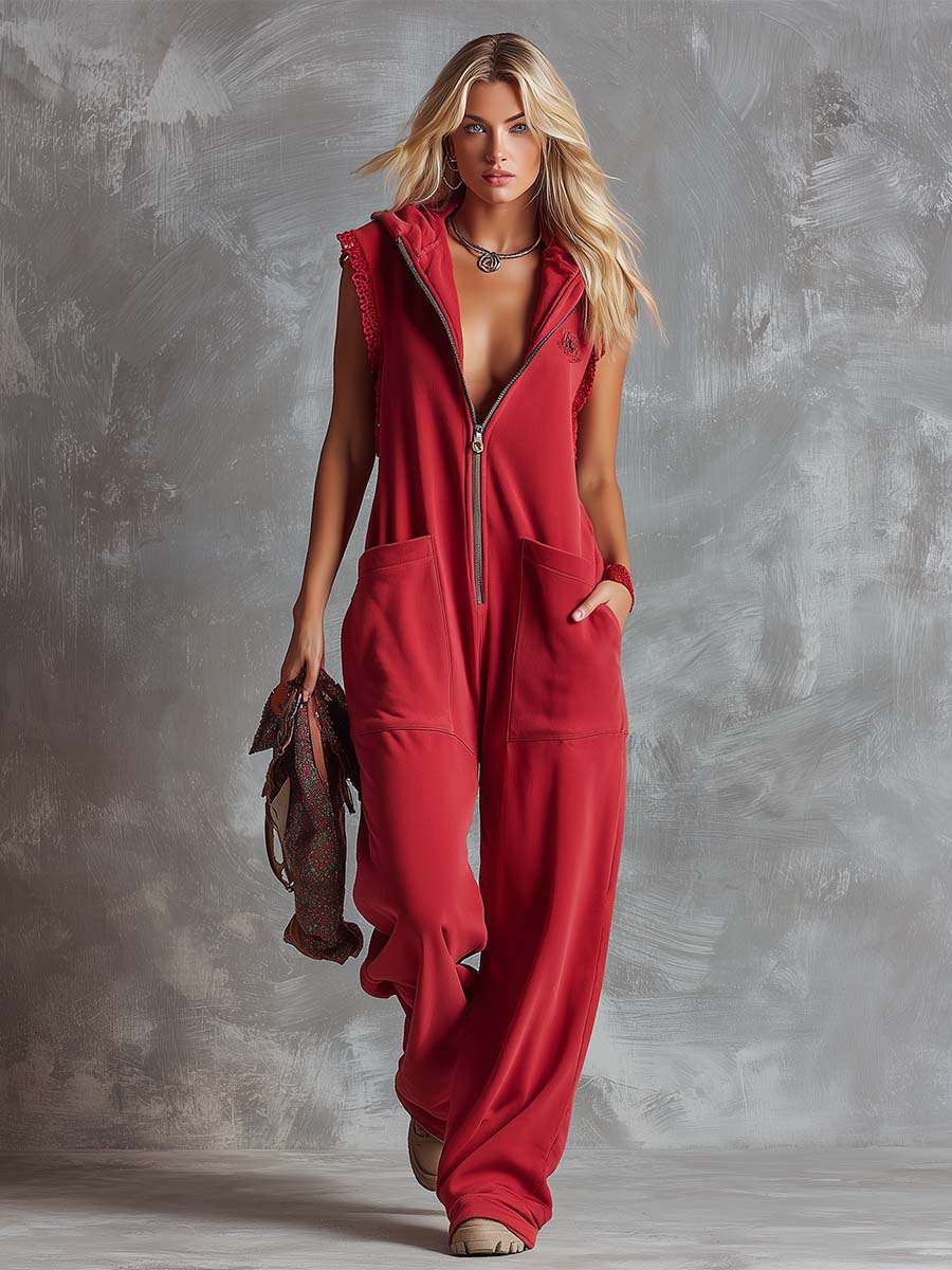 Retro Sport Hooded Jumpsuit