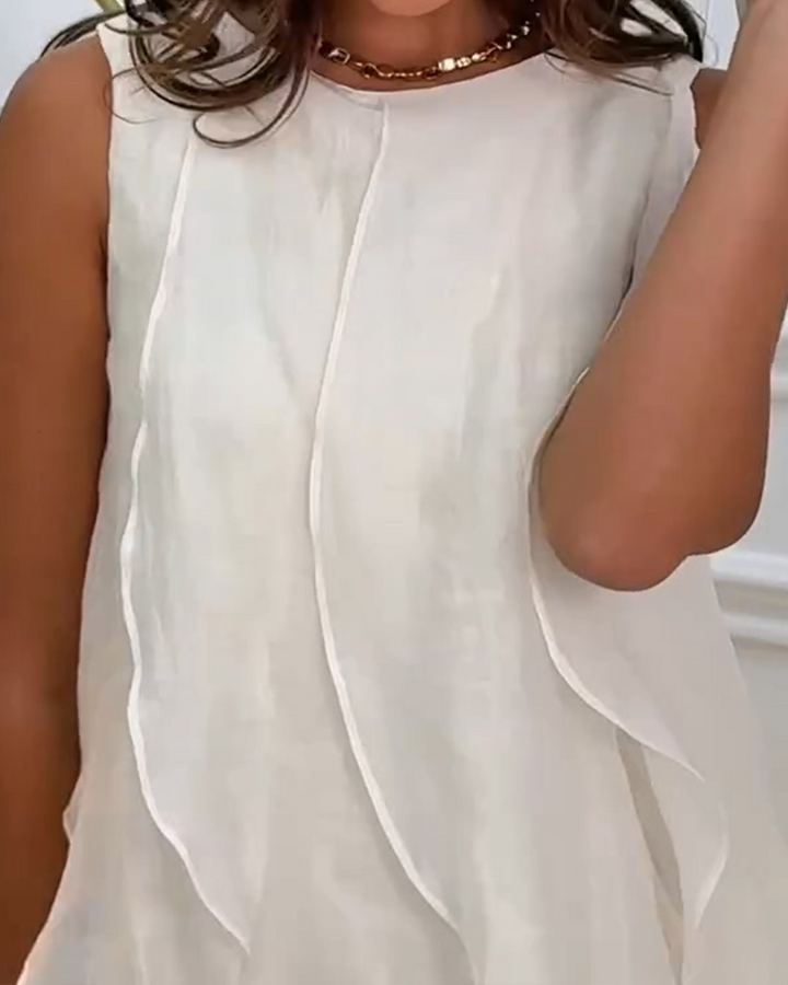 Round Neck Sleeveless Ruffle Asymmetrical Maxi Dress