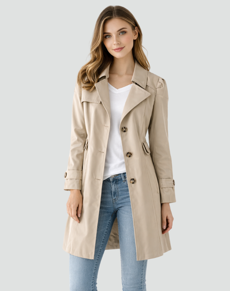 Wynonna | Refined Mid-Length Trench Coat with Lapel Collar and Button Detail