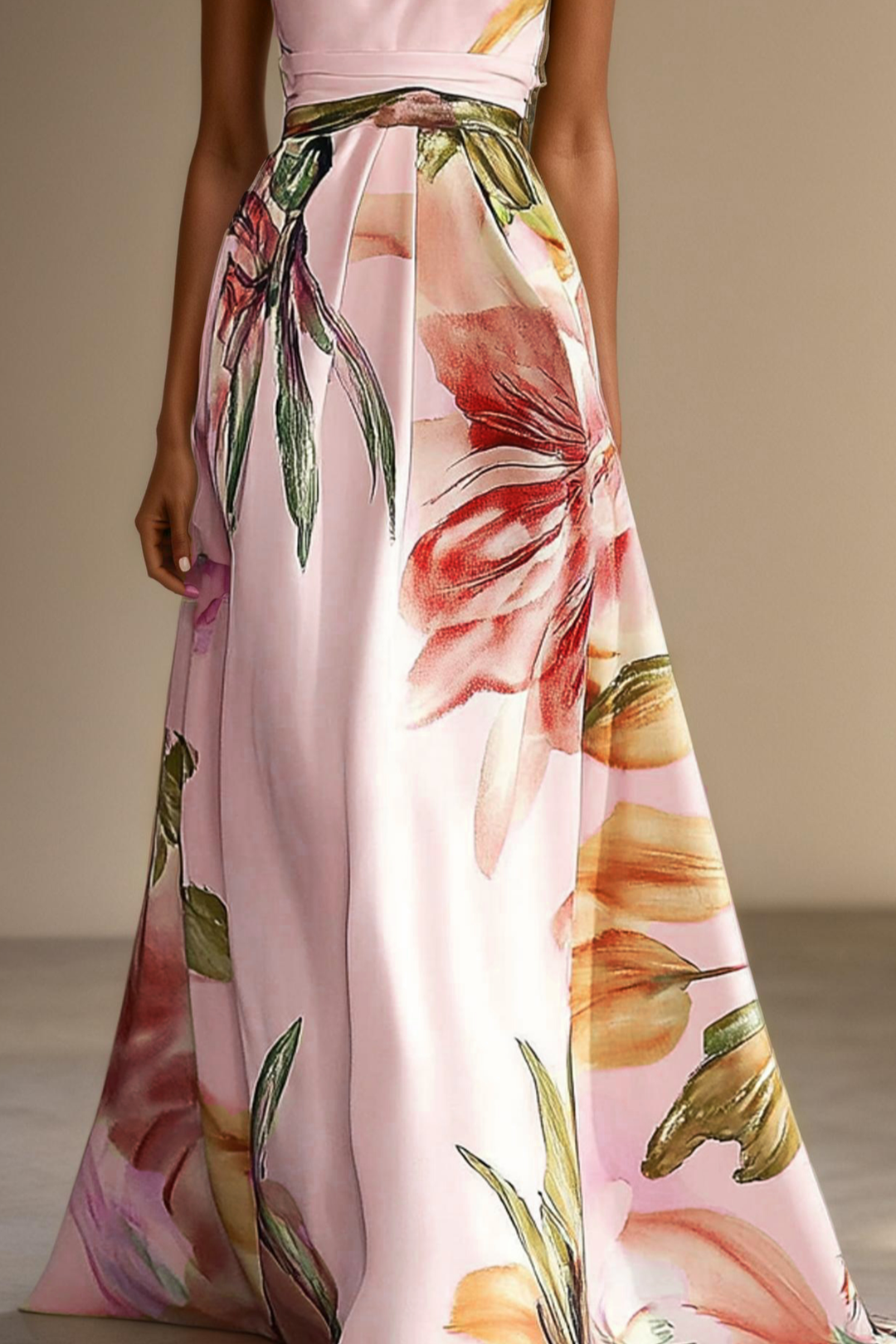Floral Satin One-Shoulder Wedding Guest Maxi Dress