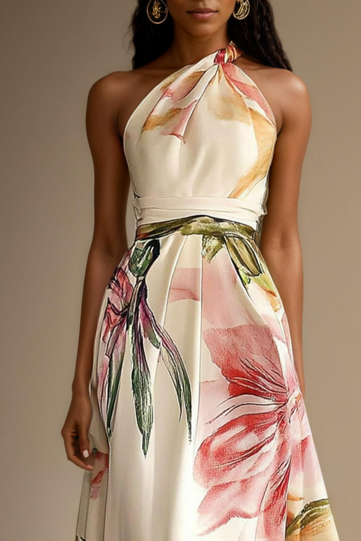 Floral Satin One-Shoulder Wedding Guest Maxi Dress