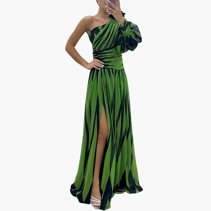 One-Shoulder Side Split Wedding Guest Maxi Dress