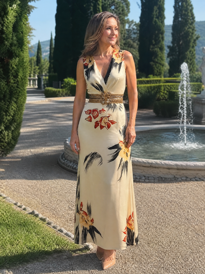 Floral Sleeveless V-Neck Maxi Dress