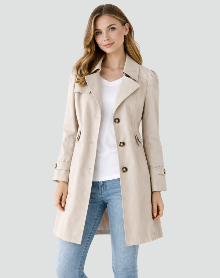 Wynonna | Refined Mid-Length Trench Coat with Lapel Collar and Button Detail