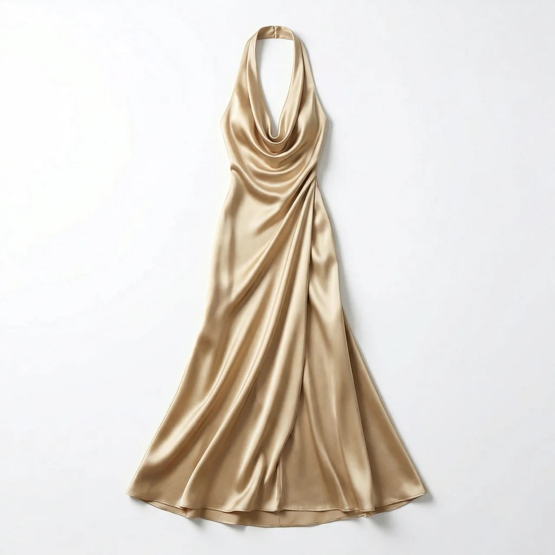 Halter Neck Satin Evening Maxi Dress