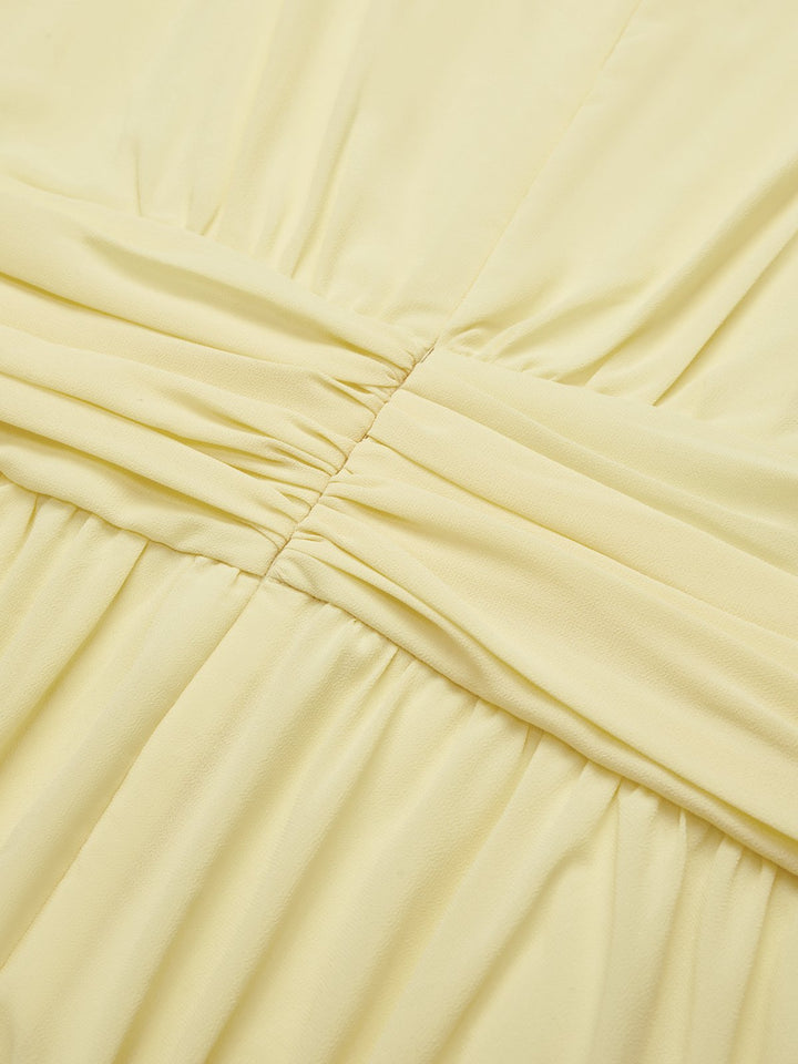 Sleeveless Ruched A-Line Wedding Guest Maxi Dress