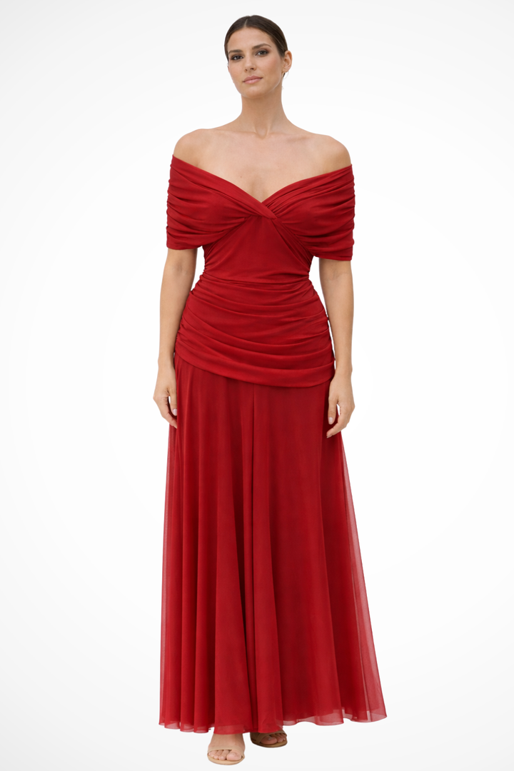 Off-Shoulder Pleated Wedding Guest Summer Dress
