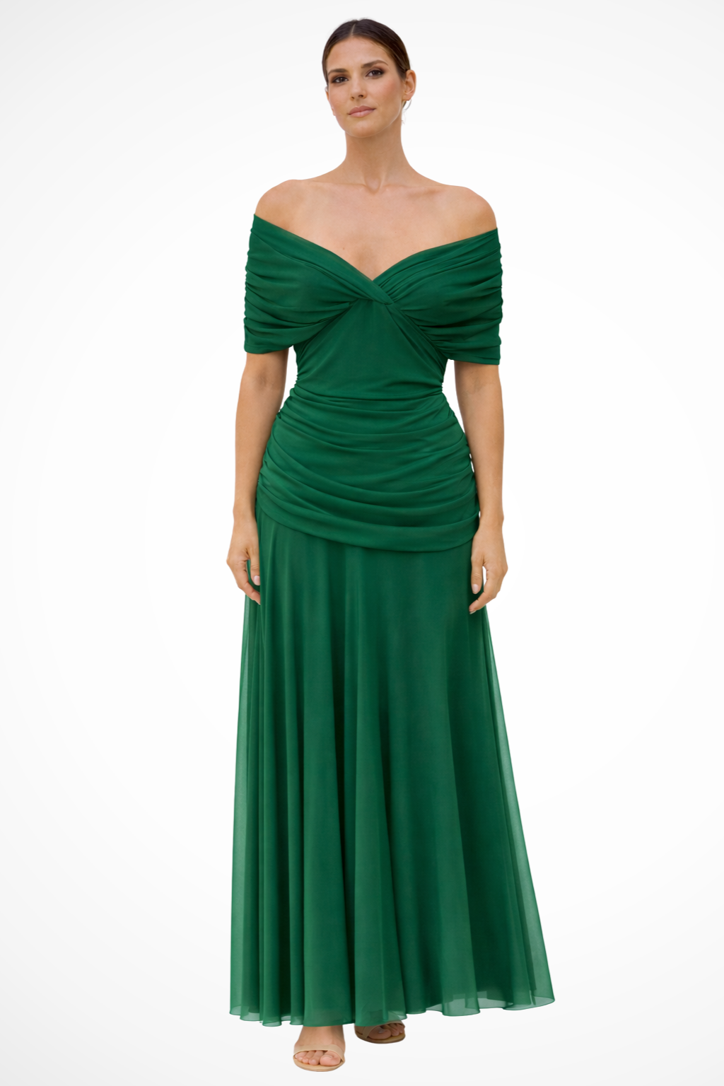 Off-Shoulder Pleated Wedding Guest Summer Dress