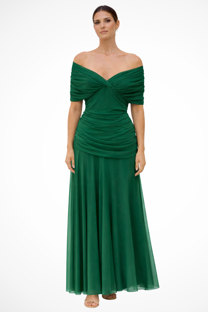 Off-Shoulder Pleated Wedding Guest Summer Dress
