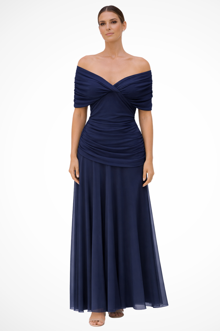 Off-Shoulder Pleated Wedding Guest Summer Dress