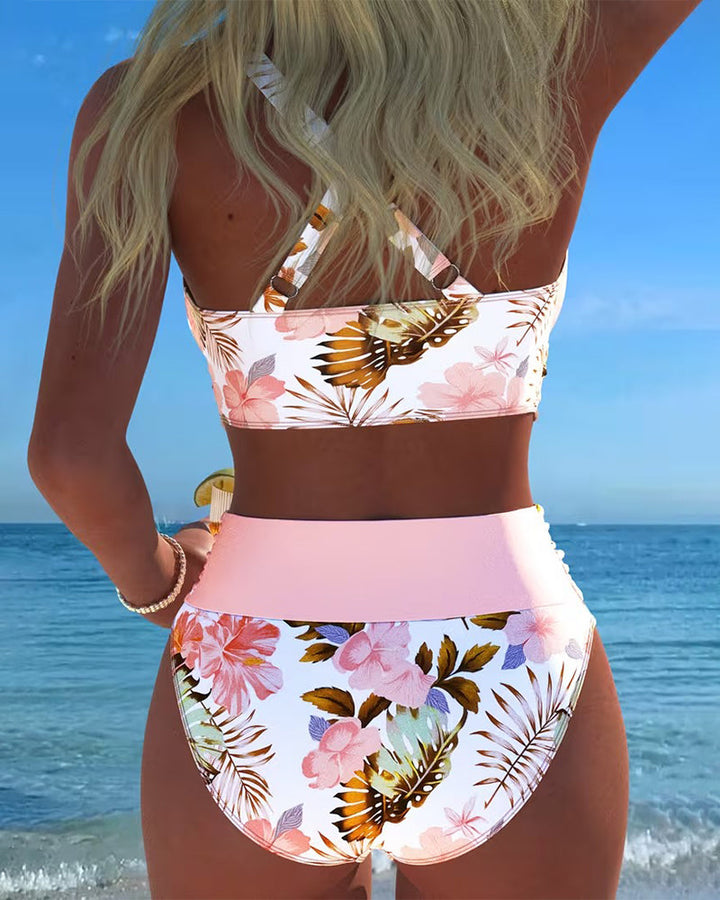 Lorena - Bikini with contrasting floral print and slit