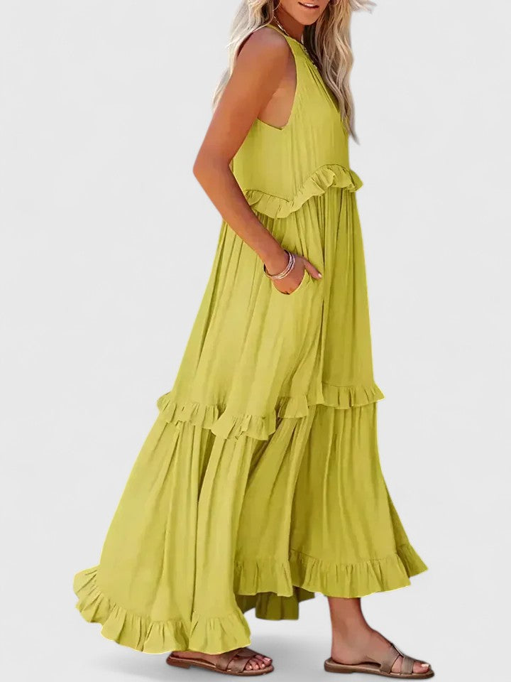 Sleeveless Ruffle Detail Maxi Dress