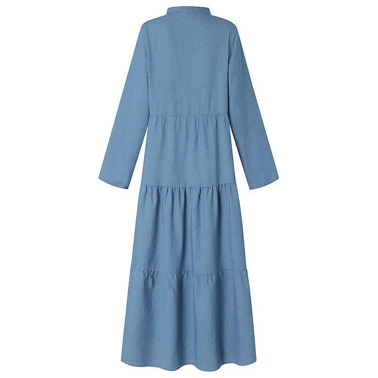 Long Sleeve Single-Breasted Denim Maxi Dress