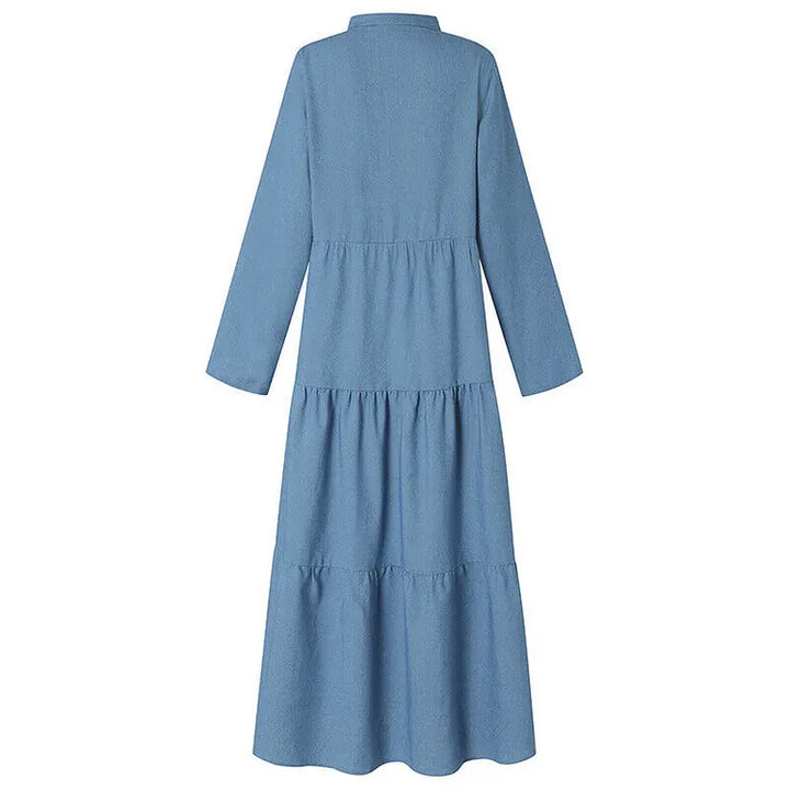 Long Sleeve Single-Breasted Denim Maxi Dress