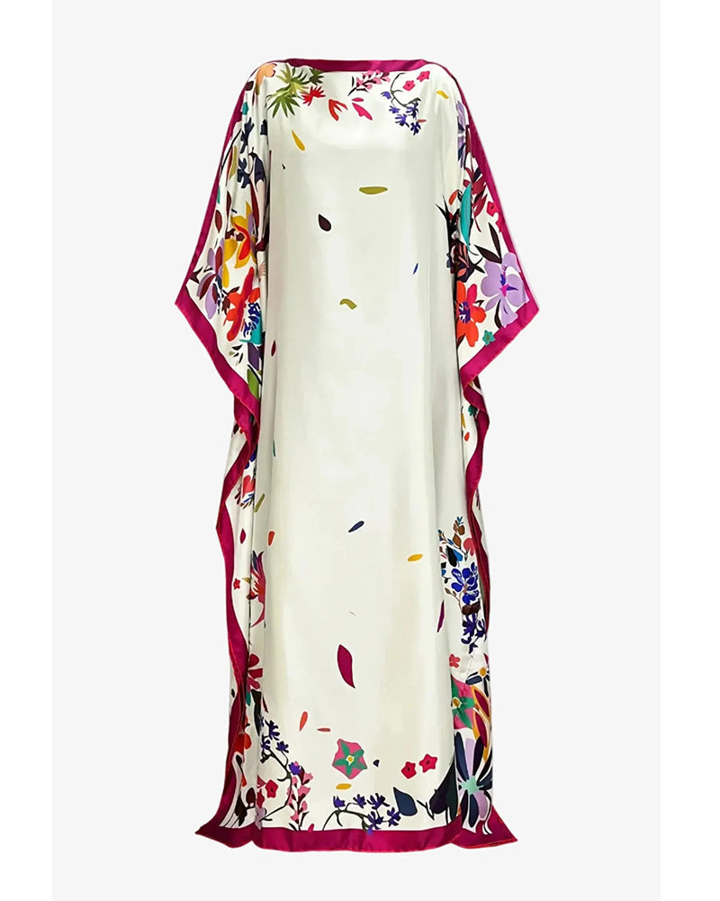 Off Shoulder Contrast Floral Print Loose Batwing Maxi Dress