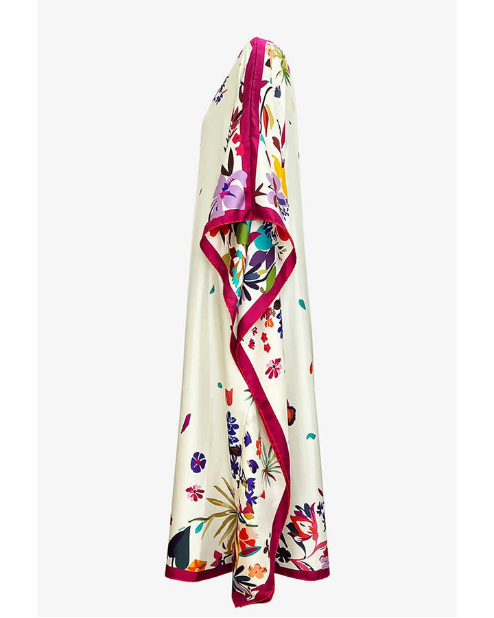 Off Shoulder Contrast Floral Print Loose Batwing Maxi Dress
