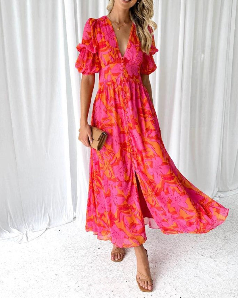 Romantic Puff Sleeve Maxi Dress