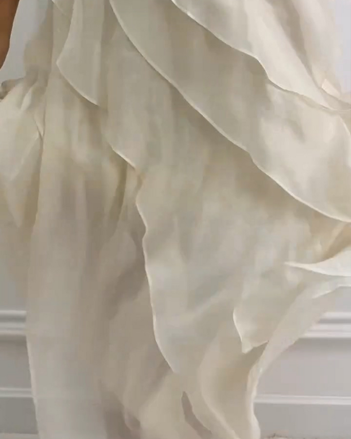 Round Neck Sleeveless Ruffle Asymmetrical Maxi Dress