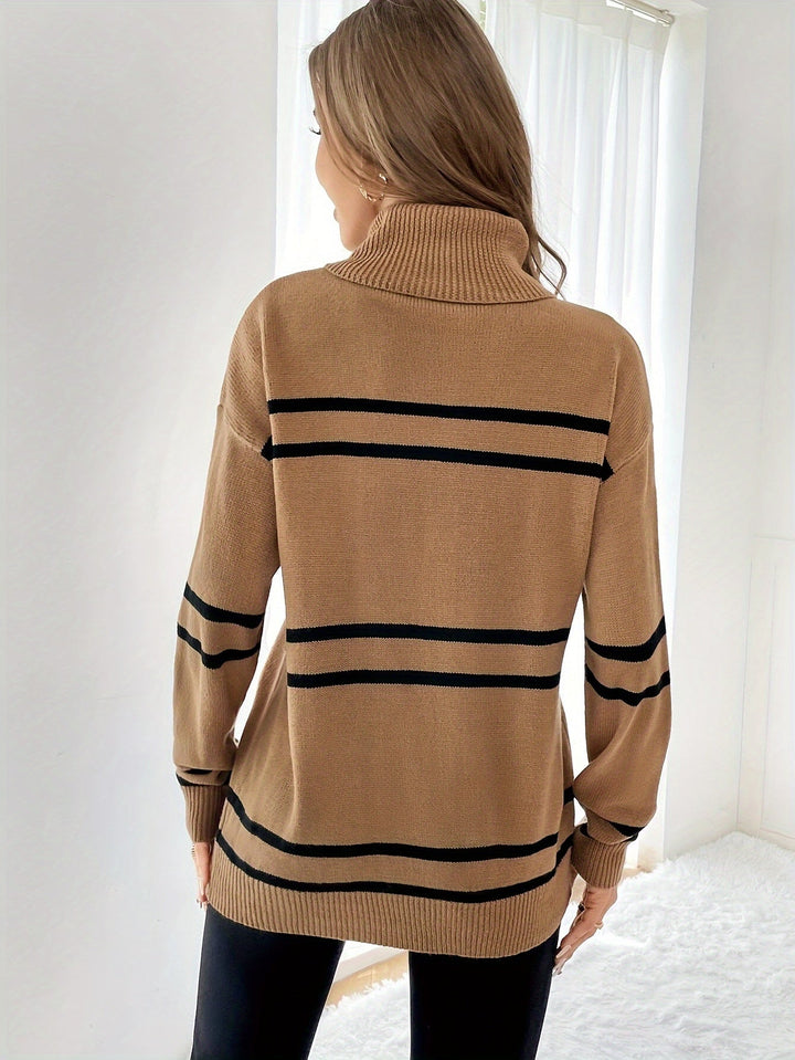 Thea – Striped High Neck Sweater