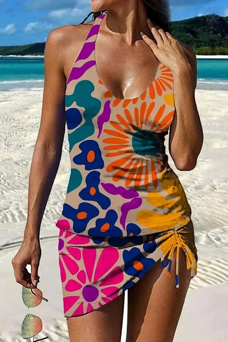 Filipa - Floral Graphic Tankini with Shorts, Flat Tummy Effect