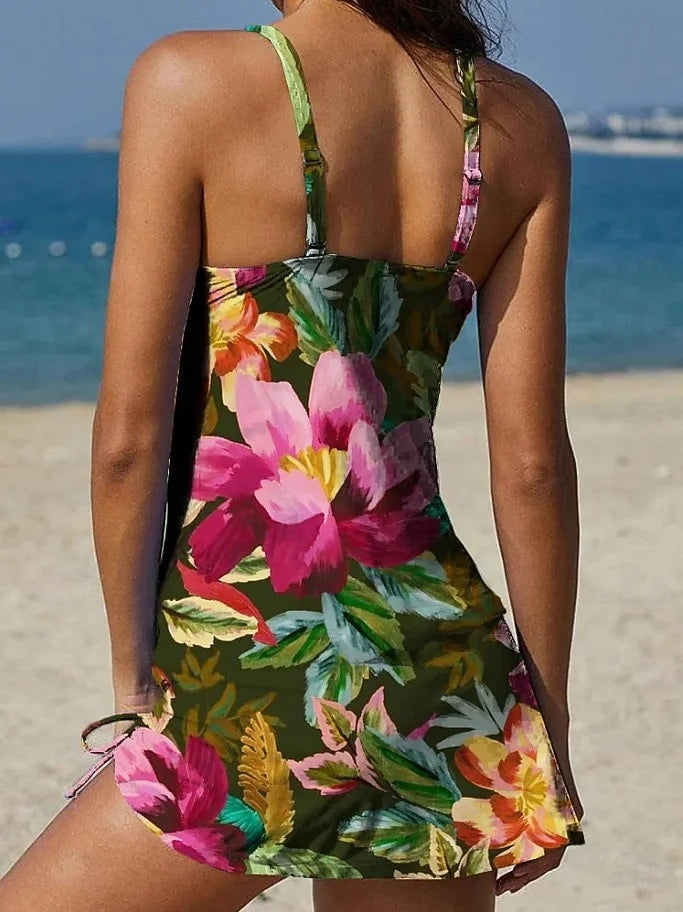 Filipa - Floral Graphic Tankini with Shorts, Tummy Control Effect