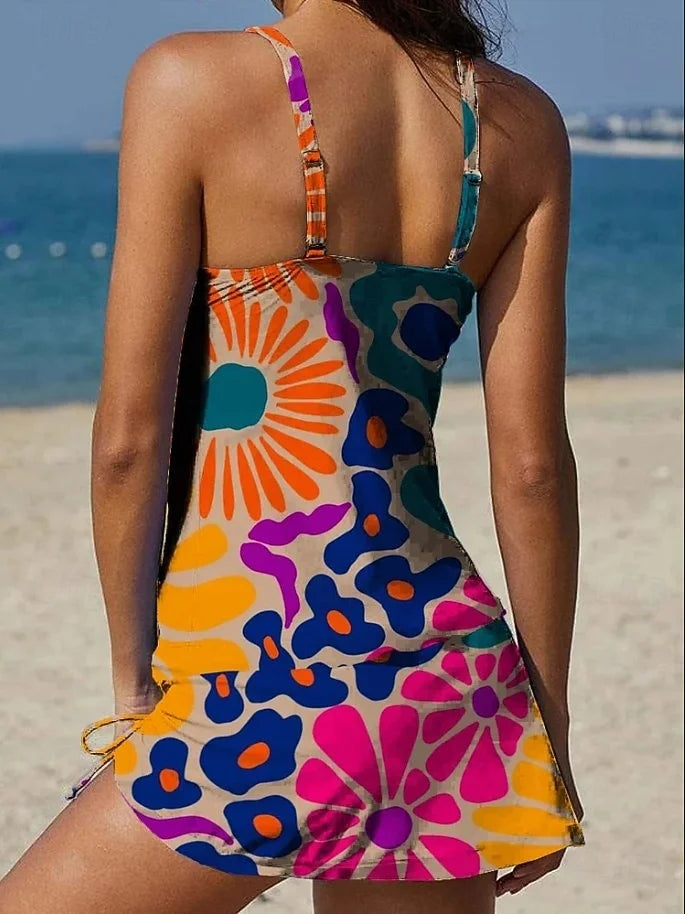 Filipa - Floral Graphic Tankini with Shorts, Tummy Control Effect