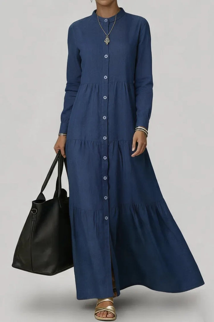 Long Sleeve Single-Breasted Denim Maxi Dress