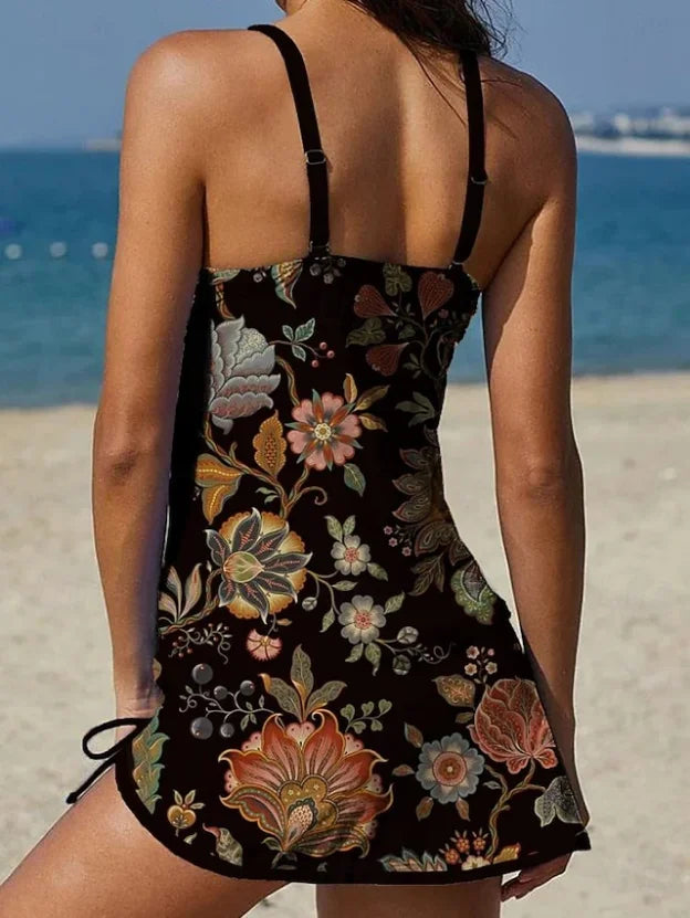 Filipa - Floral Graphic Tankini with Shorts, Tummy Control Effect