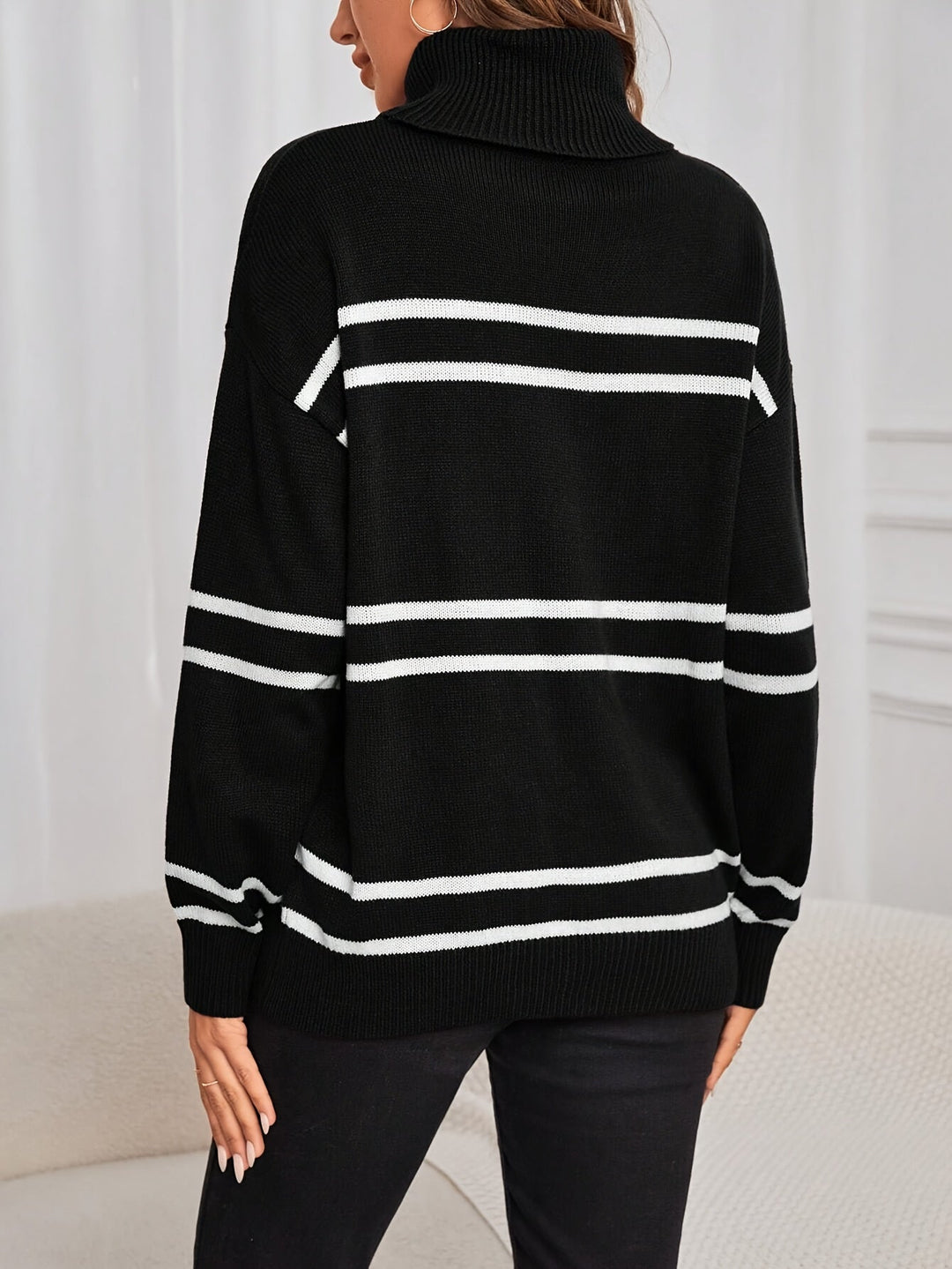 Thea – Striped High Neck Sweater