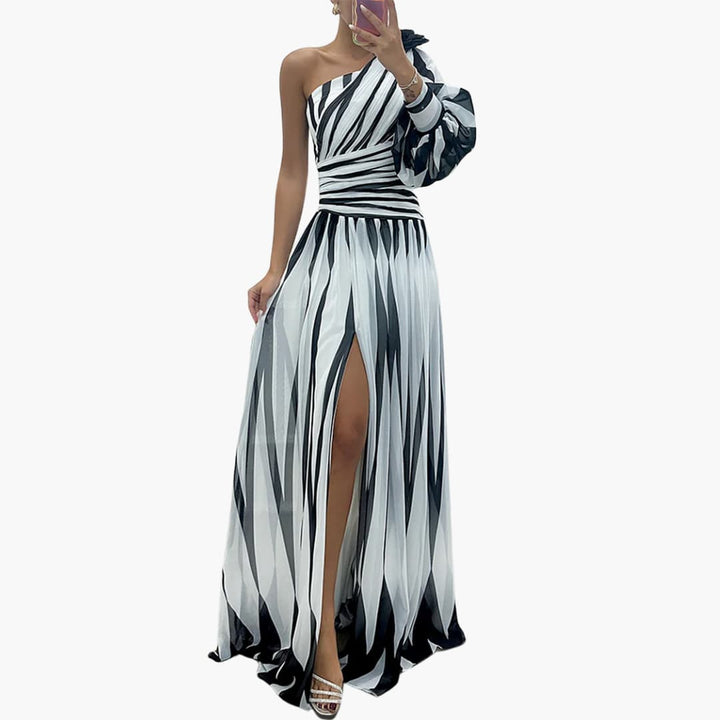 One-Shoulder Side Split Wedding Guest Maxi Dress