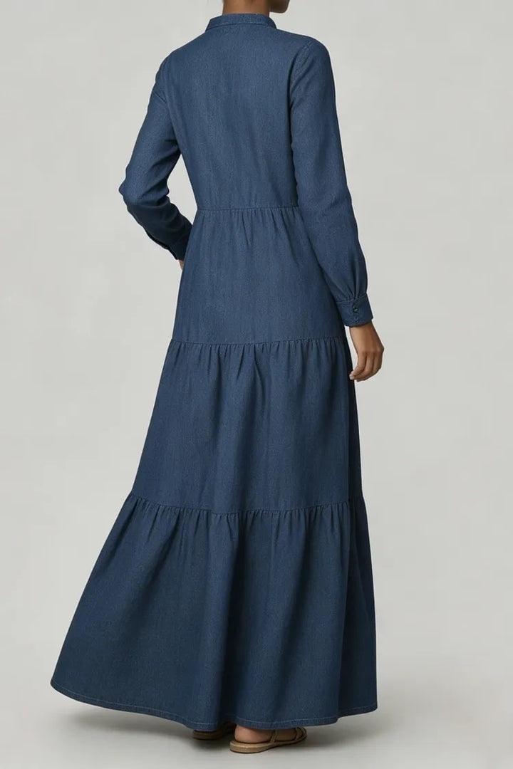 Long Sleeve Single-Breasted Denim Maxi Dress