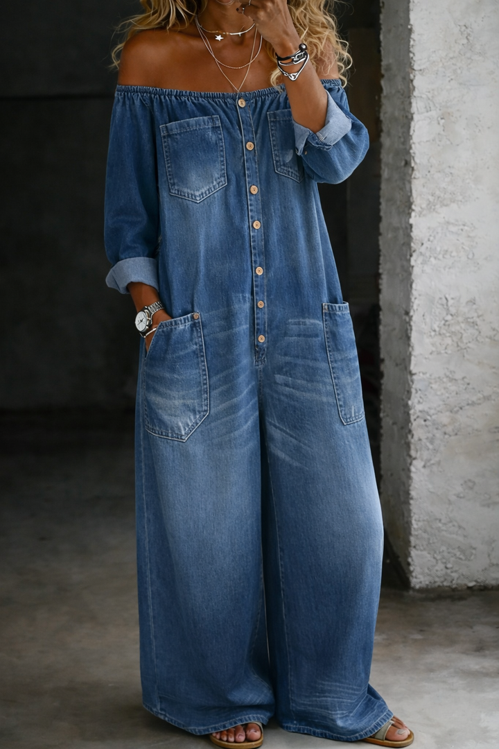 Elsie | Long-Sleeve Off-the-Shoulder Jumpsuit