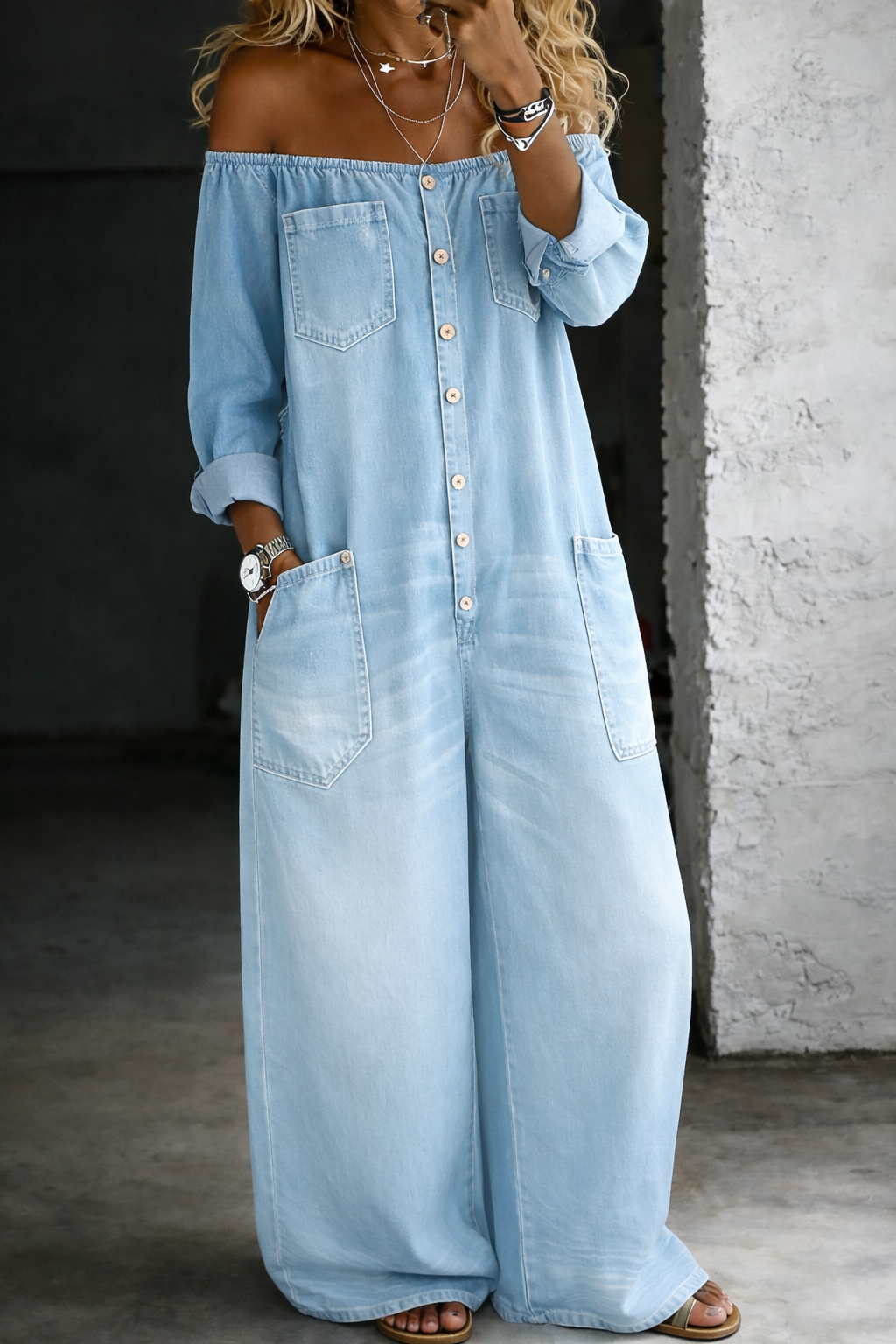 Elsie | Long-Sleeve Off-the-Shoulder Jumpsuit