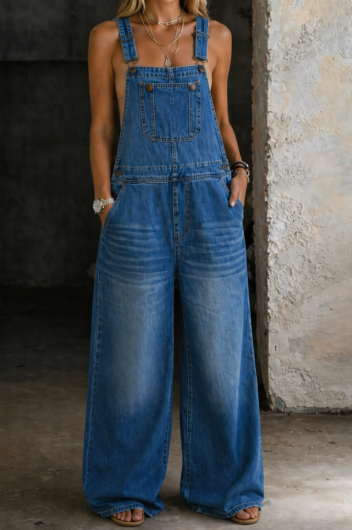 Phoebe | Elasticated-Waist Denim Dungarees