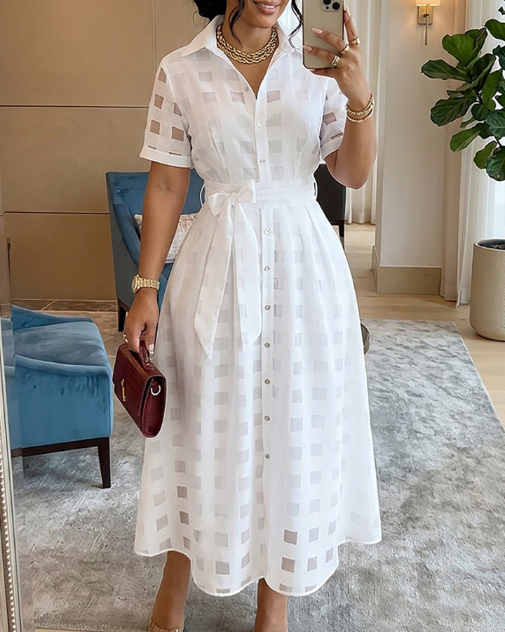 Plaid Maxi Dress with Waist Belt
