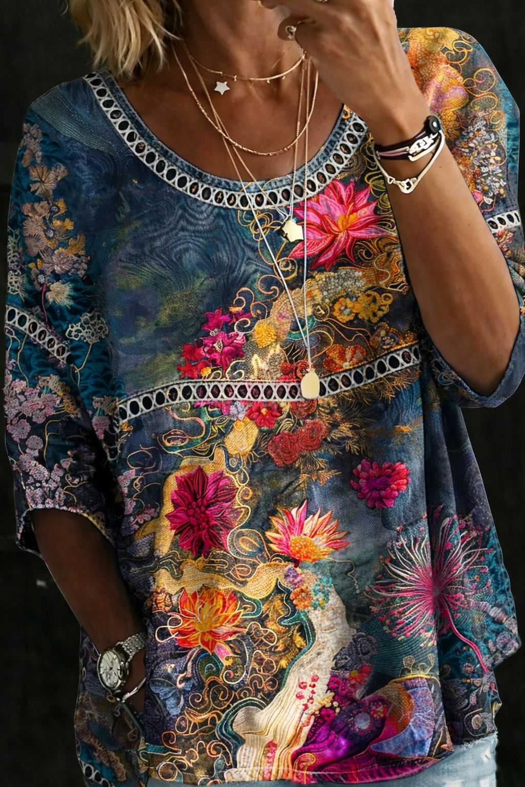 Ava | Vintage Floral Denim Blouse