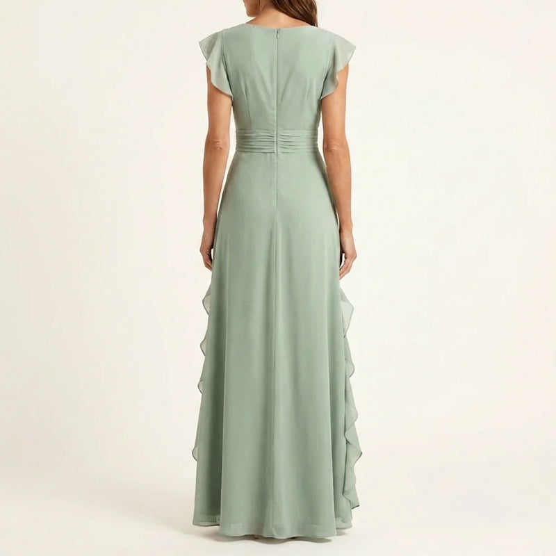 Ruffle Trim Wrap V-Neck Maxi Dress