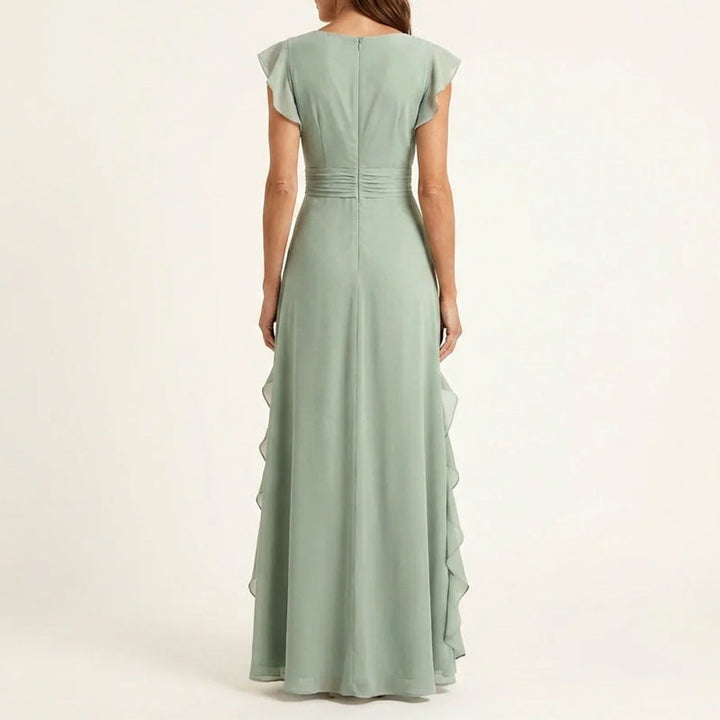 Ruffle Trim Wrap V-Neck Maxi Dress