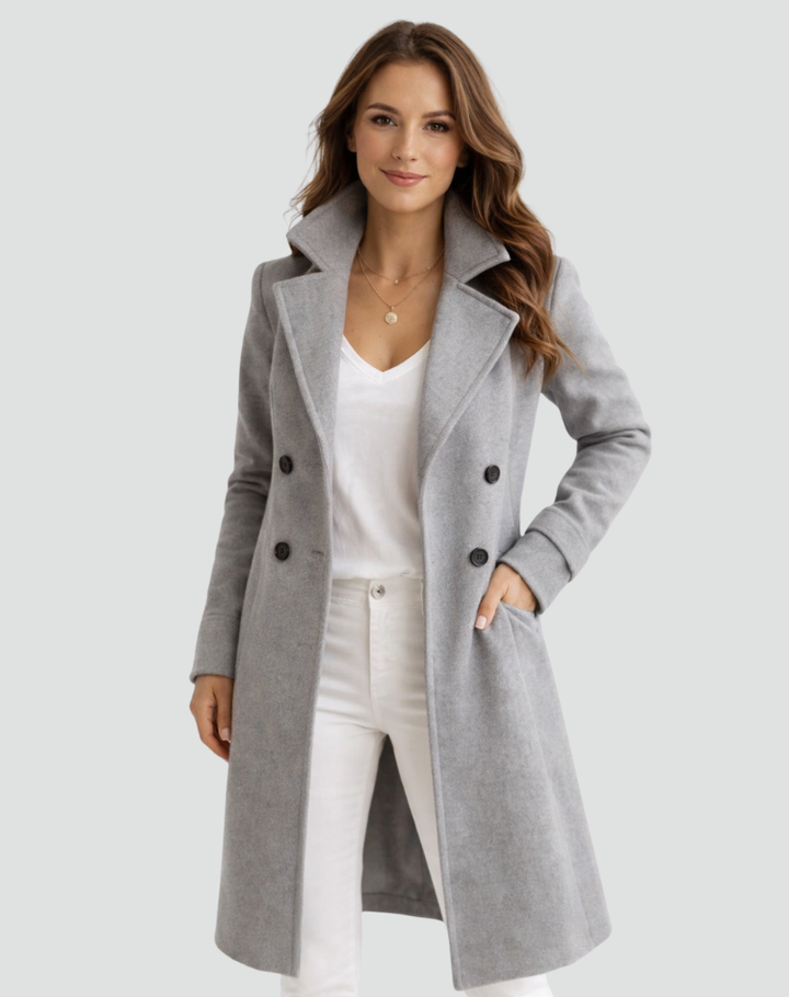 Faustina | Timeless Midi Trench Coat with Double-Breasted Closure and Tailored Fit