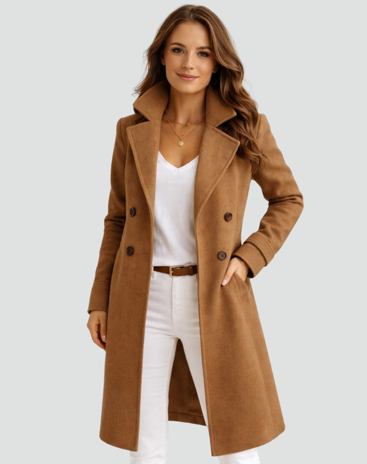 Faustina | Timeless Midi Trench Coat with Double-Breasted Closure and Tailored Fit