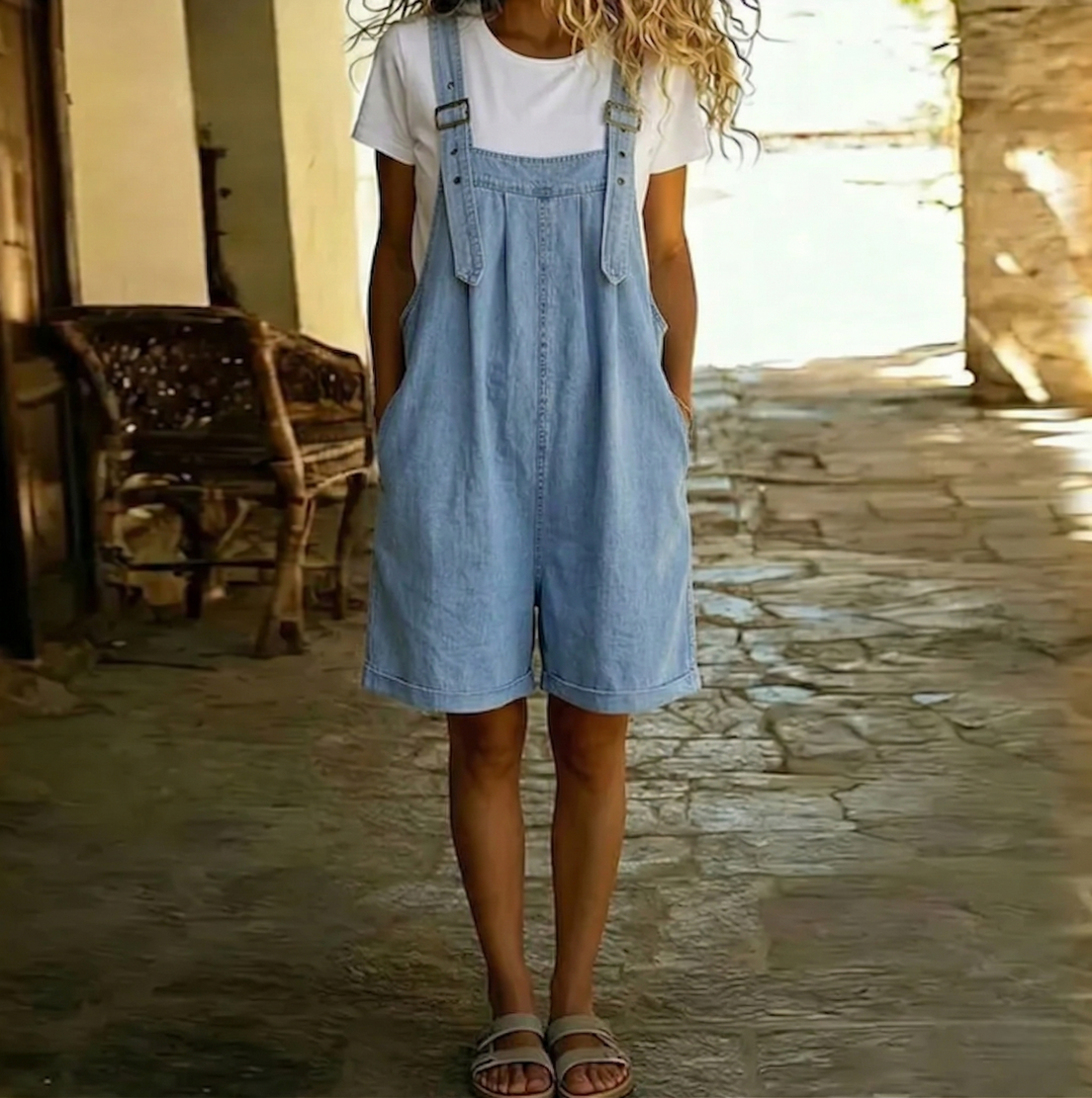 Charlotte | Short Denim Jumpsuit with Soft Cotton Feel