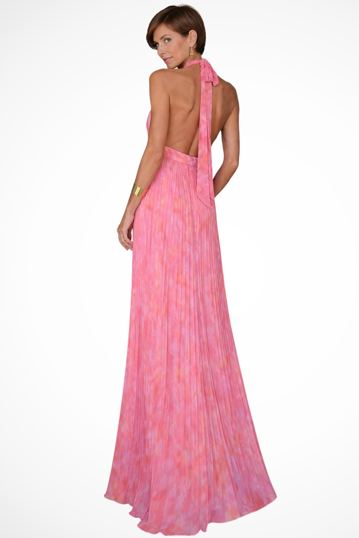 Wedding Guest Halter Neck Pleated Maxi Dress